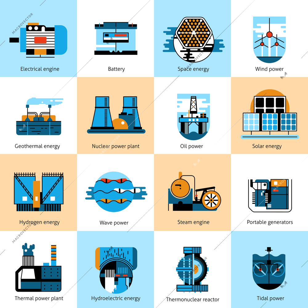 Energy production flat line icons set with gasoline and petroleum manufacturing signs isolated vector illustration