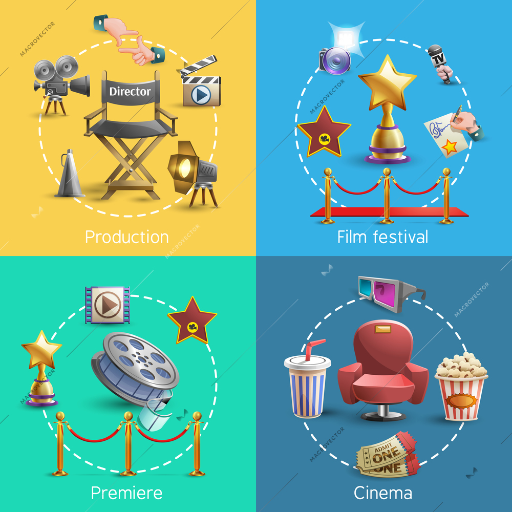 Cinema design concept set with cinema premiere icons isolated vector illustration