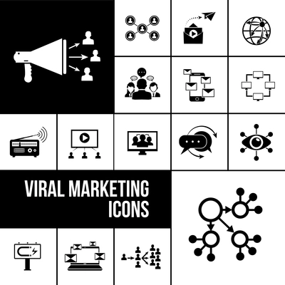 Viral marketing icons black set with internet and social media symbols isolated vector illustration