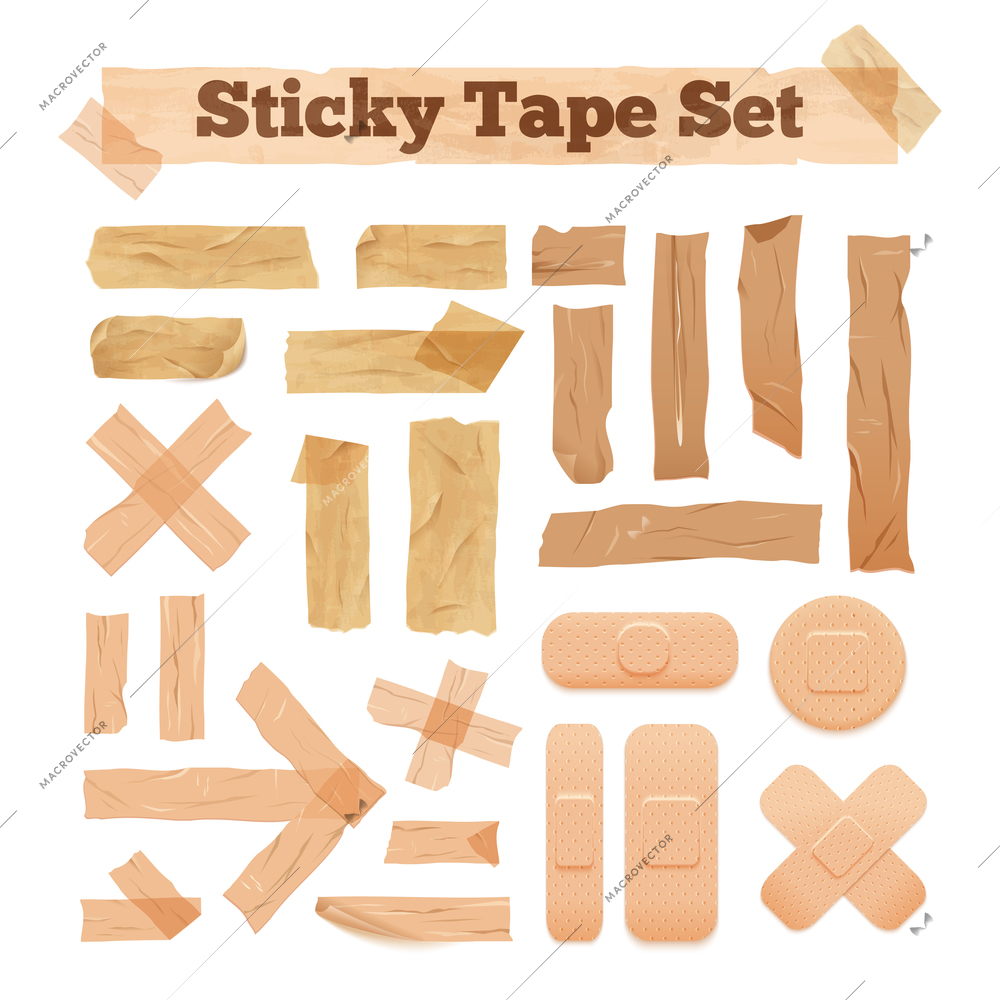 Beige sticky tape set glued horizontal and vertical lines crosses and arrow isolated vector illustration