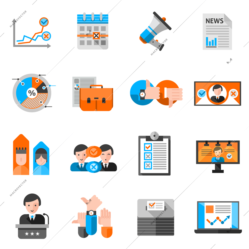 Colored icons for elections voting report and presentation or website isolated vector illustration