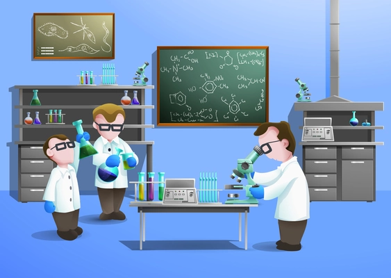 Chemical laboratory  concept  with scientists using modern biotechnology vector illustration
