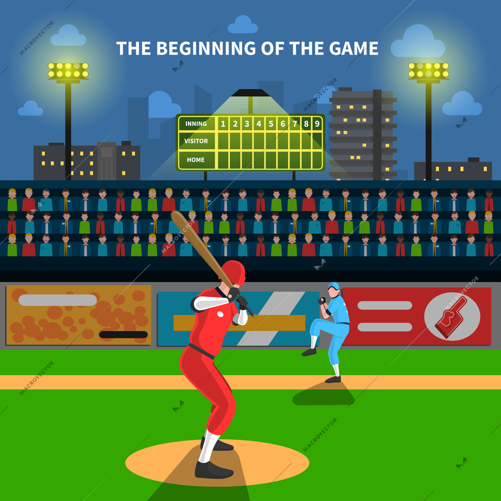 Baseball game concept with athletes on field and fans vector illustration