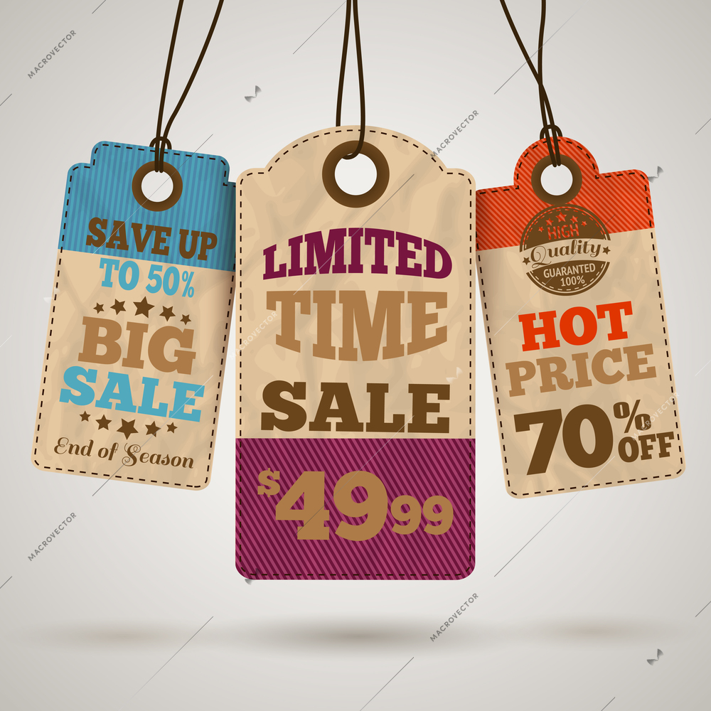 Cardboard sale limited time hot price promotion tags template vector illustration