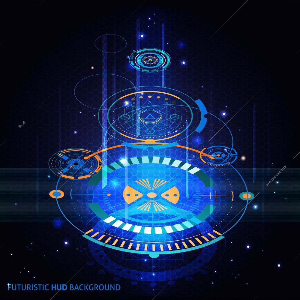 Futuristic HUD background with holographic circles and blue light flat isolated vector illustration