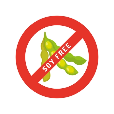 Soy free logo with soybean in red stop sign vector illustration