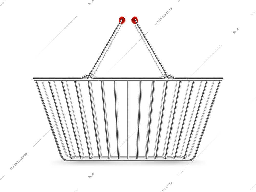 Chrome plated wire metal double handles square empty shopping basket realistic image pictogram vector illustration