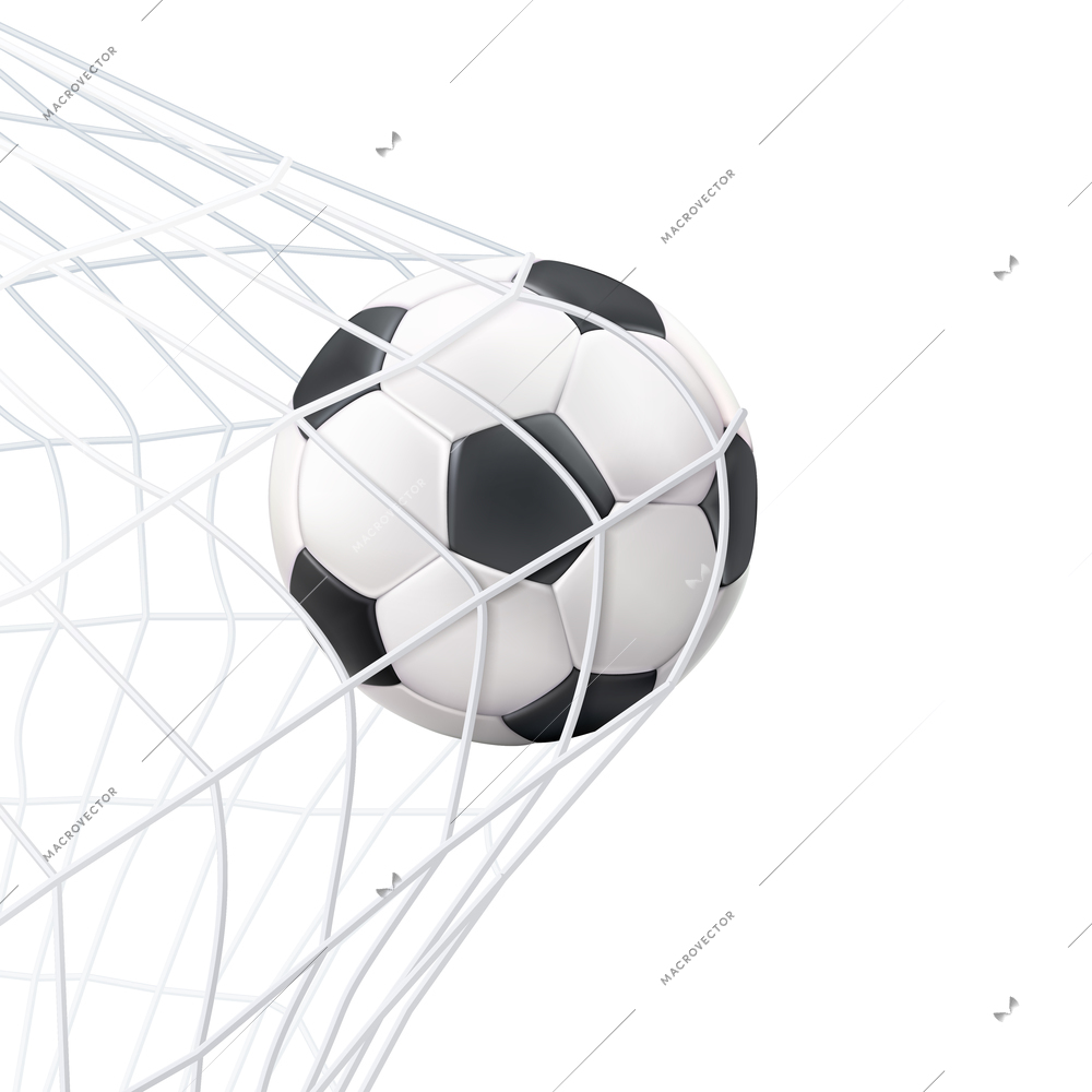 Soccer game match goal moment with ball in the net black white picture vector illustration