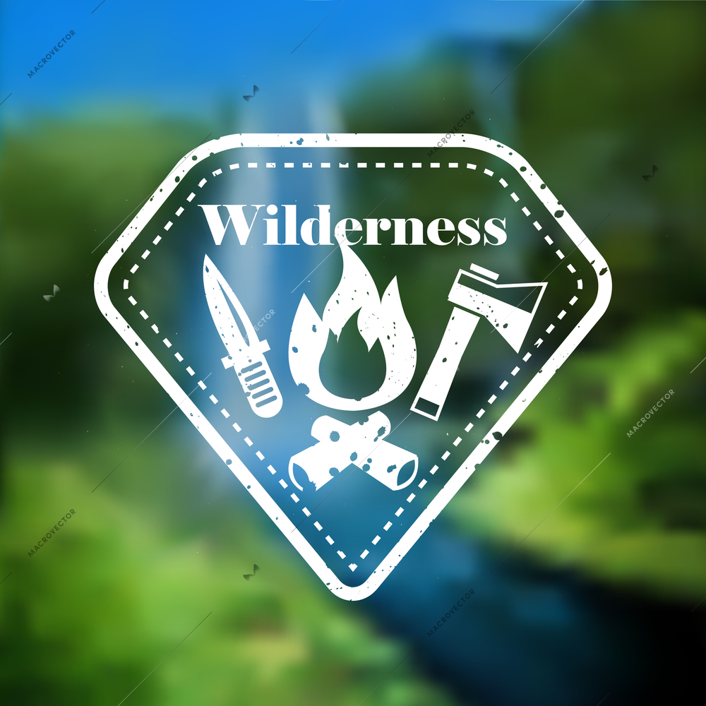 Decorative camping outdoor tourism emblem with campfire axe and knife vector illustration