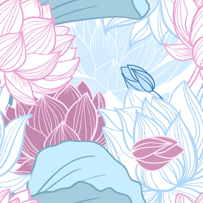 Gentle lotus flowers seamless pattern vector illustration