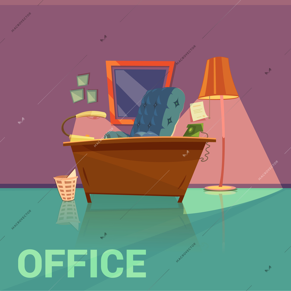 Office retro design with lamp armchair and telephone cartoon vector illustration