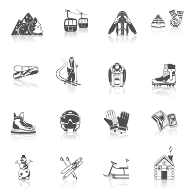 Ski resort icons black set with winter sport equipment symbols isolated vector illustration