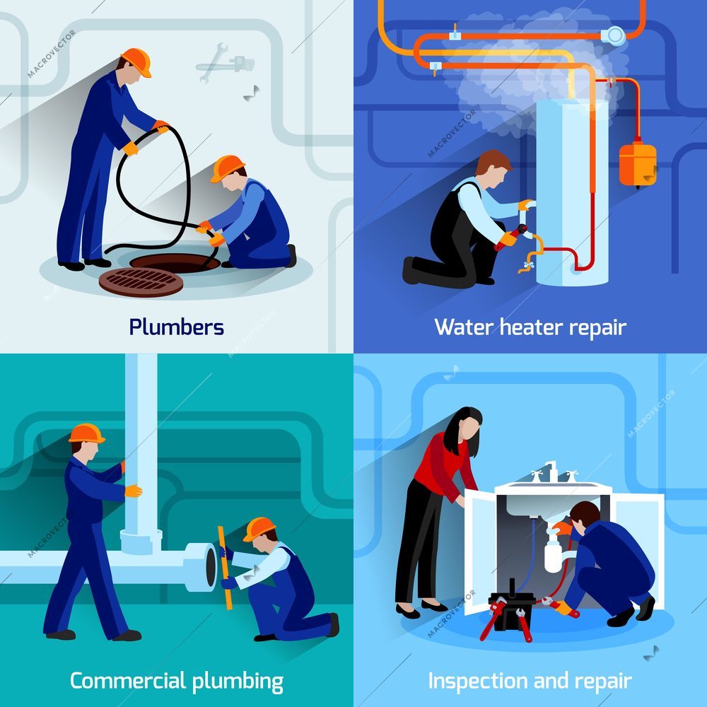 Plumber design concept set with pipes repair flat icons set isolated vector illustration