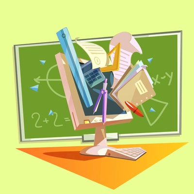 Education concept with school studying supplies in retro style vector illustration