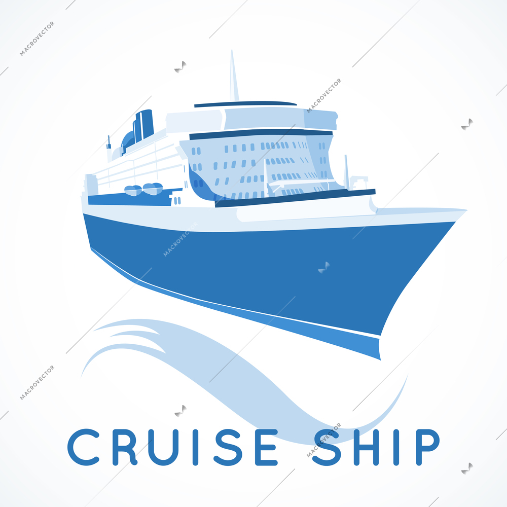 Blue ocean cruise ship label vector illustration