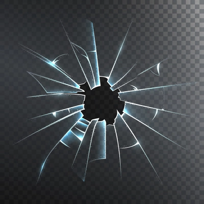 Accidentally broken frosted window pane or front door glass realistic decorative dark background icon vector illustration