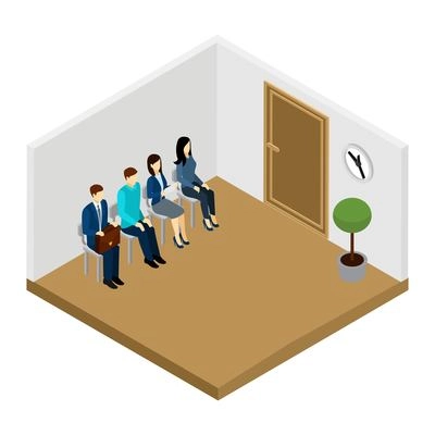 Men and women waiting for job interview isometric vector illustration