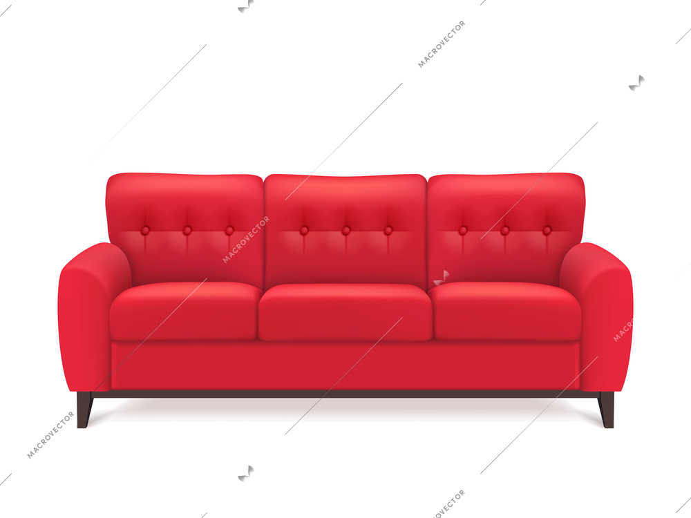 Red leather luxury sofa for modern living room reception or lounge  single object realistic design vector illustration