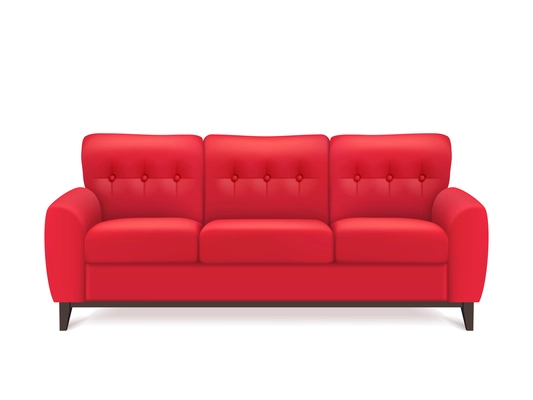 Red leather luxury sofa for modern living room reception or lounge  single object realistic design vector illustration