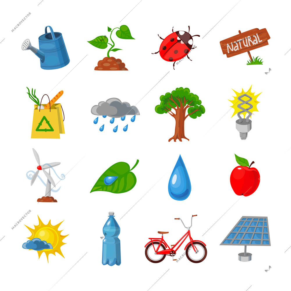 Eco flat icons set with nature and recycling symbols isolated vector illustration