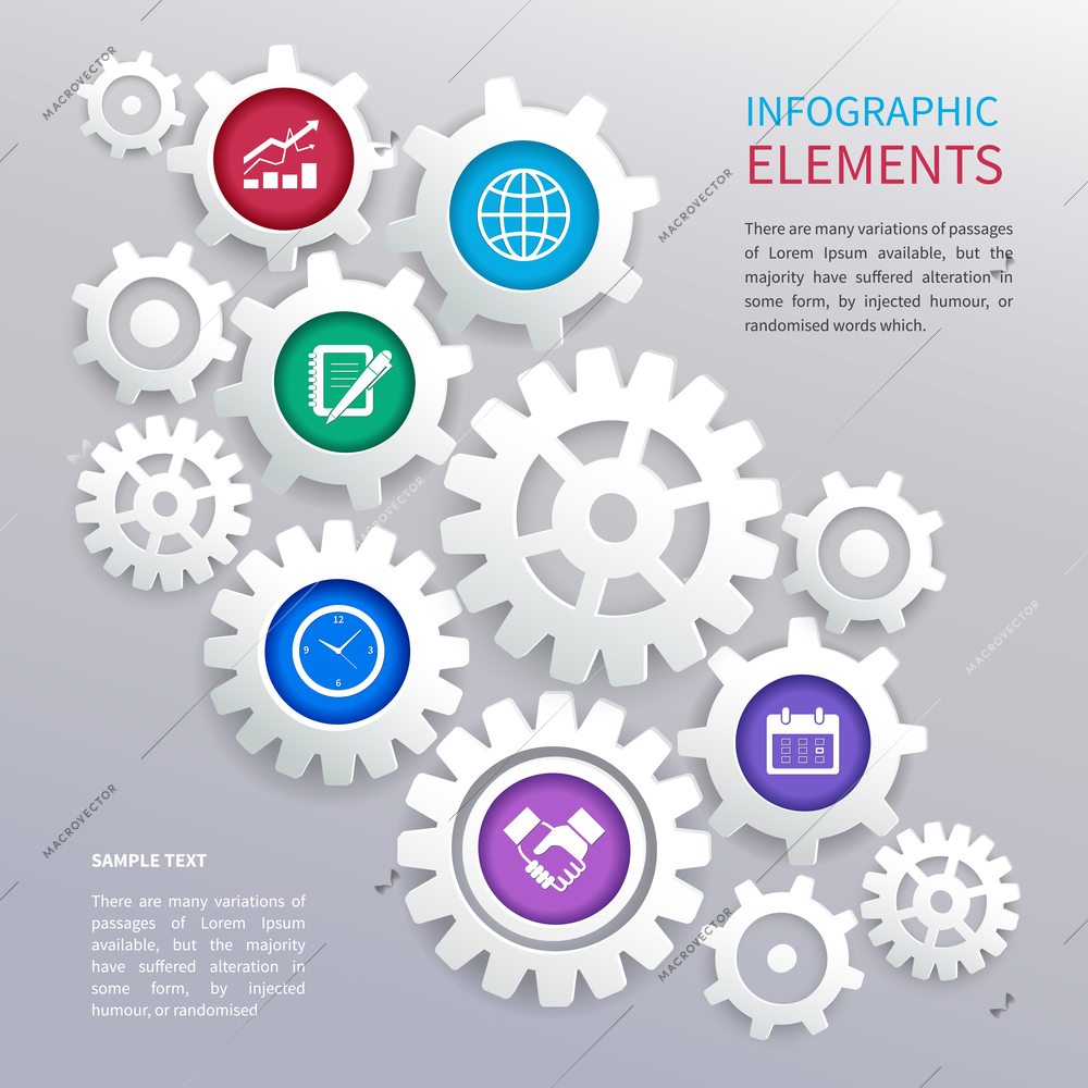 Abstract business paper chart infographics elements template with gears and business icons vector illustration