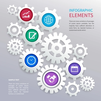 Abstract business paper chart infographics elements template with gears and business icons vector illustration