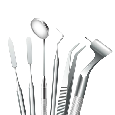 Teeth dental medical equipment steel tools set realistic vector illustration