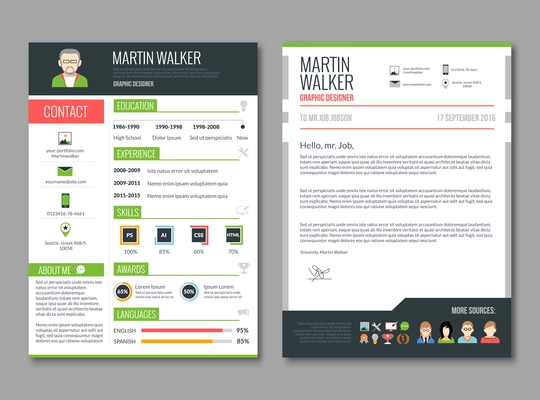 CV layout template with candidate education and job experience resume information vector illustration