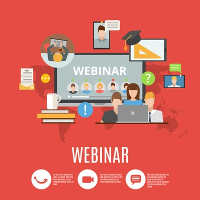 Webinar flat design concept with icons of online information exchange and corporate conference flat vector illustration