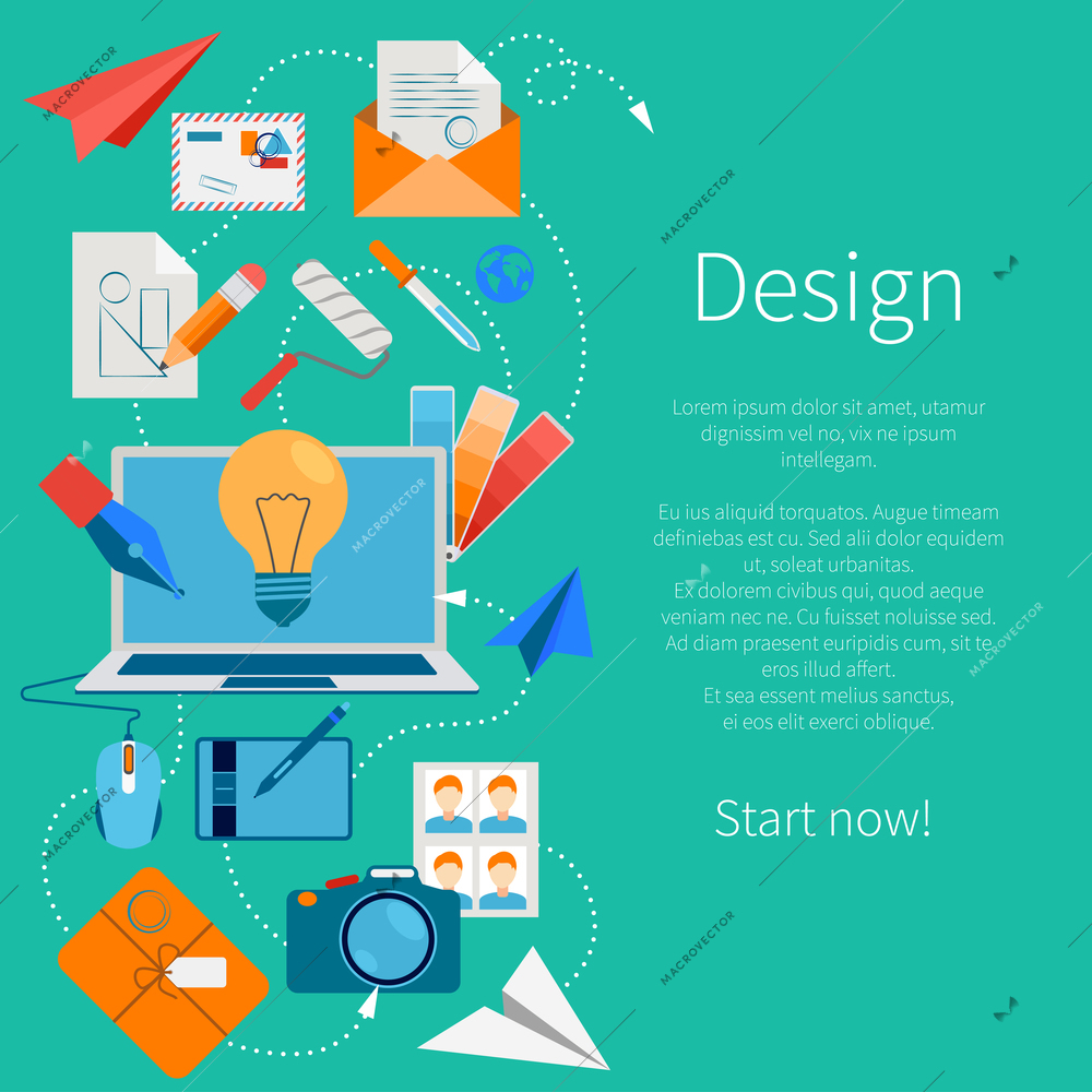 Design development composition with set of modern flat design icons for graphic web photography and creative design processes vector illustration