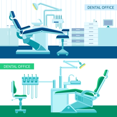 Dental room horizontal banner set with medical equipment for teeth cure flat vector illustration