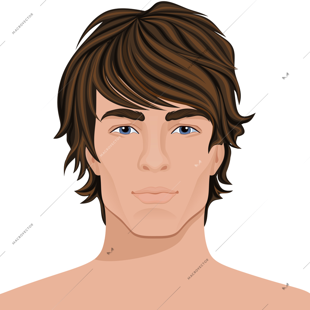 Handsome young man with brown hair face portrait vector illustration