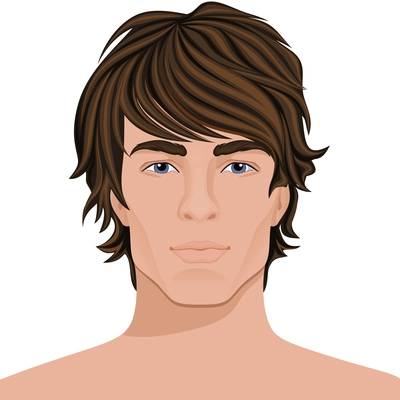 Handsome young man with brown hair face portrait vector illustration