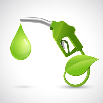 Green bio fuel concept with fueling nozzle leaf and drop natural energy concept vector illustration