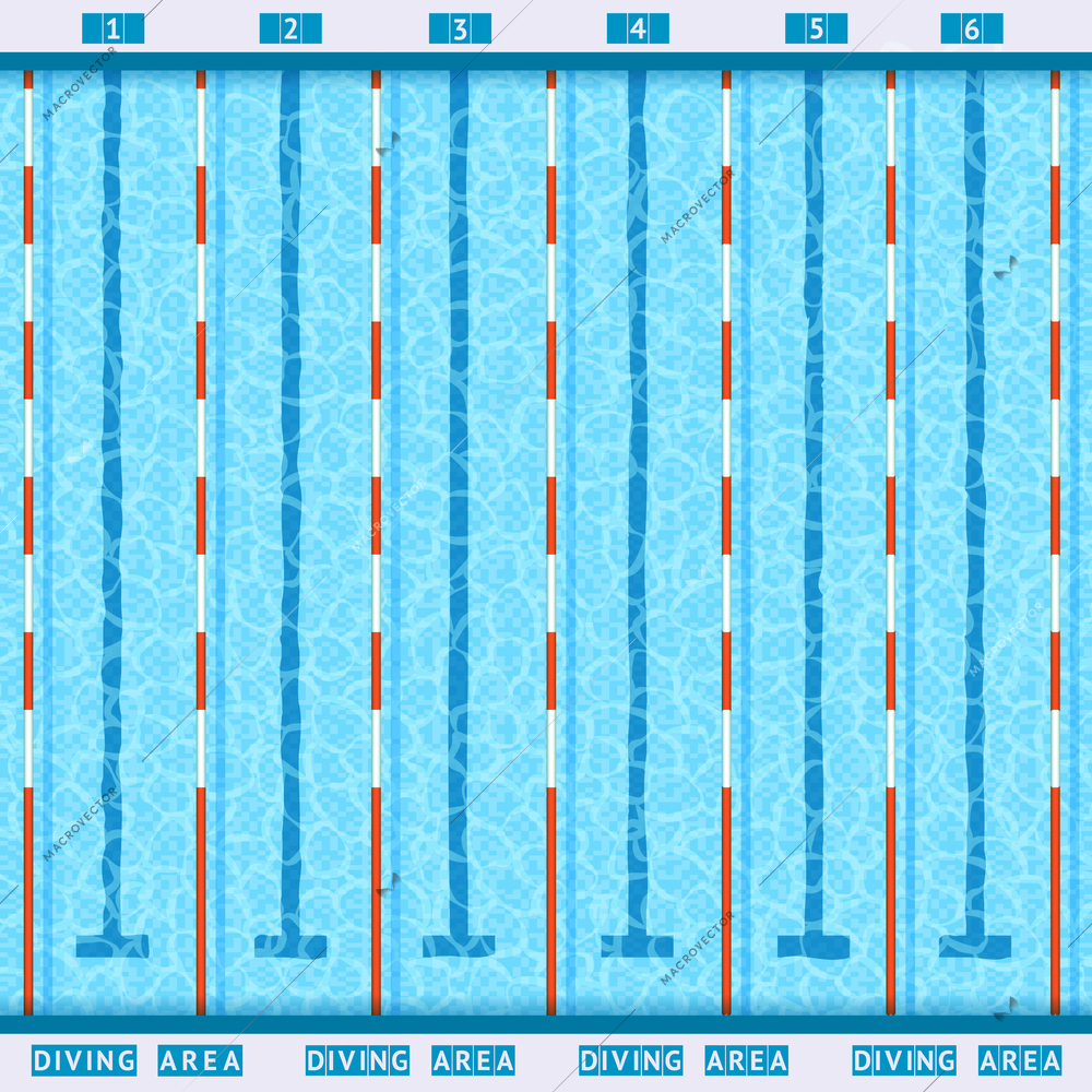 Olympic swimming pool deep bath lanes top view flat pictogram with clean transparent blue water vector illustration