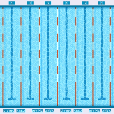 Olympic swimming pool deep bath lanes top view flat pictogram with clean transparent blue water vector illustration