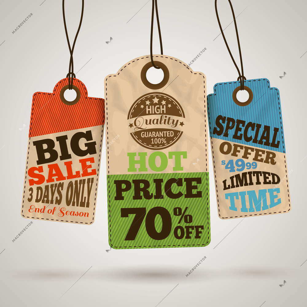 Collection of cardboard sale price tags design templates vector illustration