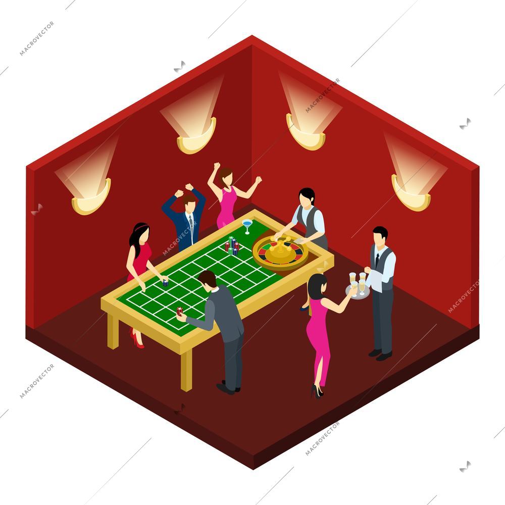 Roulette and gambling with success and loss symbols isometric vector illustration