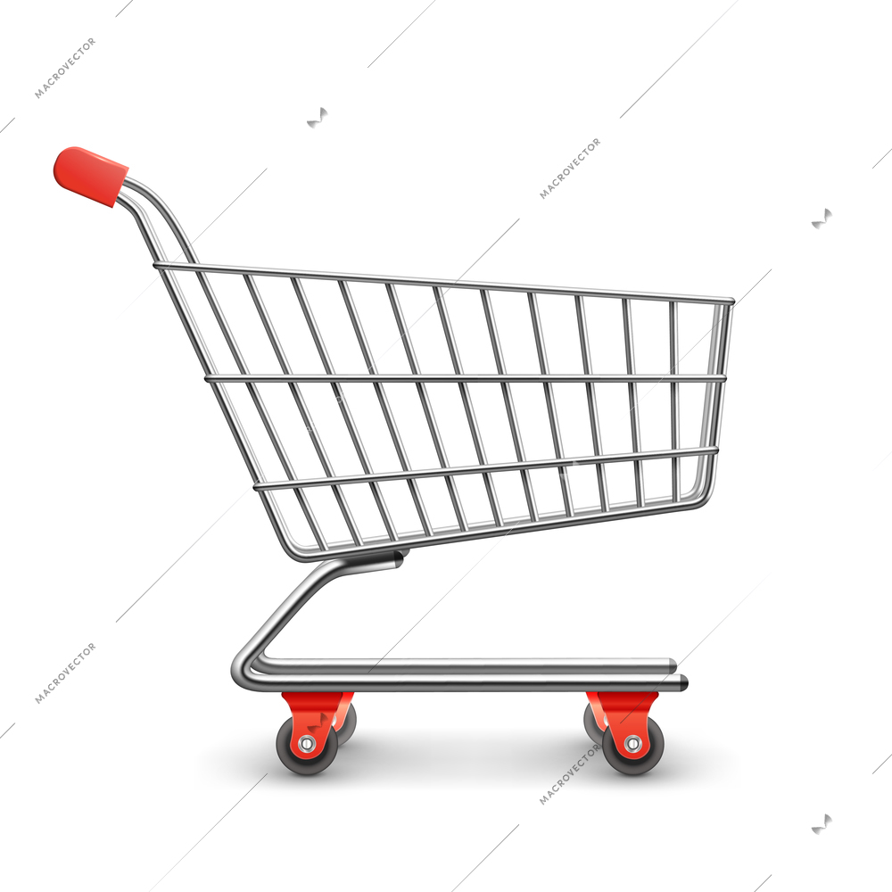 Realistic metal shopping cart isolated on white background vector illustration