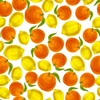 Seamless natural organic juicy orange and yellow lemon pattern vector illustration