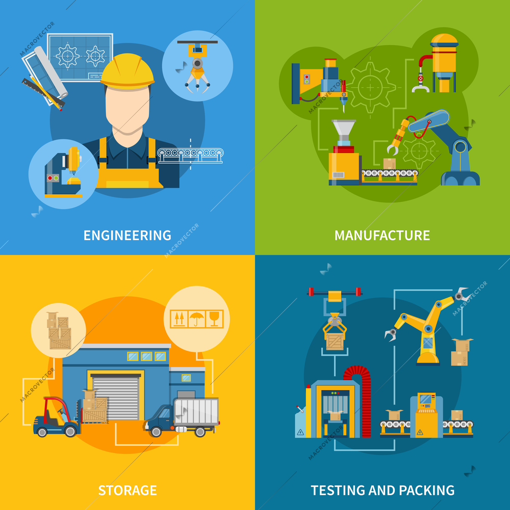 For steps of  goods production line concept design set vector illustration