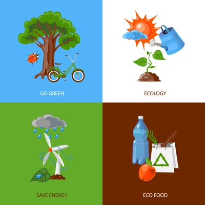 Ecology design concept set with eco food and energy flat icons isolated vector illustration