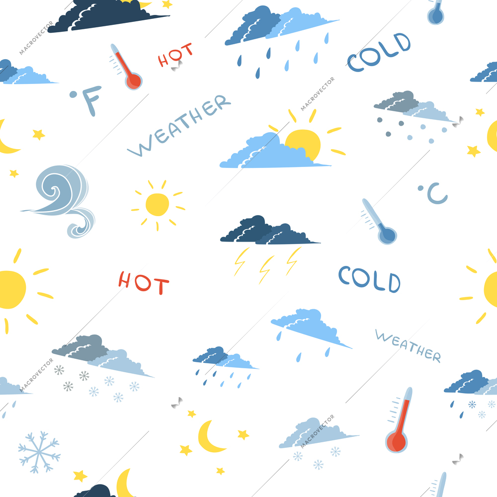 Seamless weather forecast pattern background vector illustration