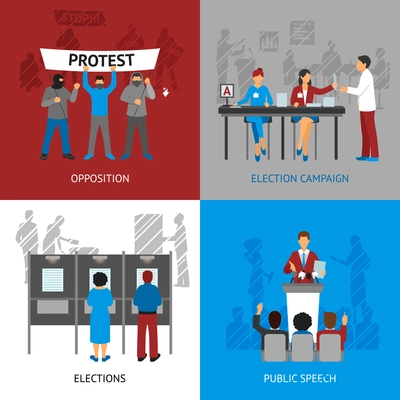 Politics concept icons set with elections and opposition symbols flat isolated vector illustration