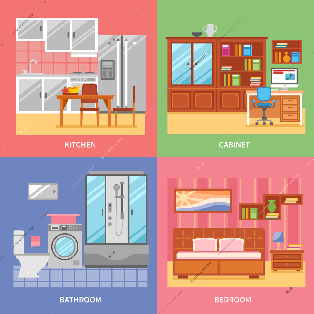 Kitchen cabinet bathroom bedroom interior abstracts vector illustration