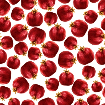 Seamless natural organic red fresh pomegranate pattern vector illustration