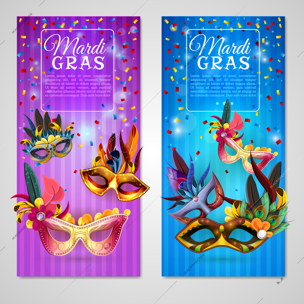 Carnival realistic vertical banners set with mardi gras isolated vector illustration