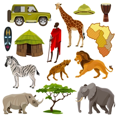 Africa cartoon icons set with zebra lion and hippo isolated vector illustration
