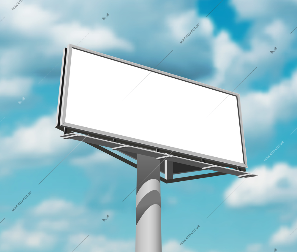 Large and prominently placed high billboard advertisement poster against daytime blue clouded sky backgrund abstract vector illustration