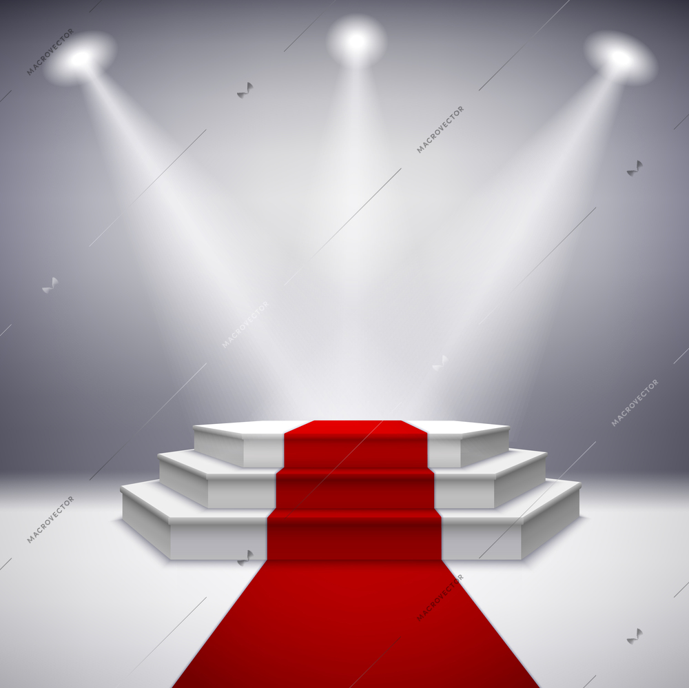 Illuminated stage podium with red carpet for award ceremony vector illustration